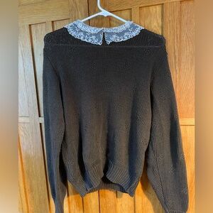 Vintage Pointelle Lace Collared Sweater